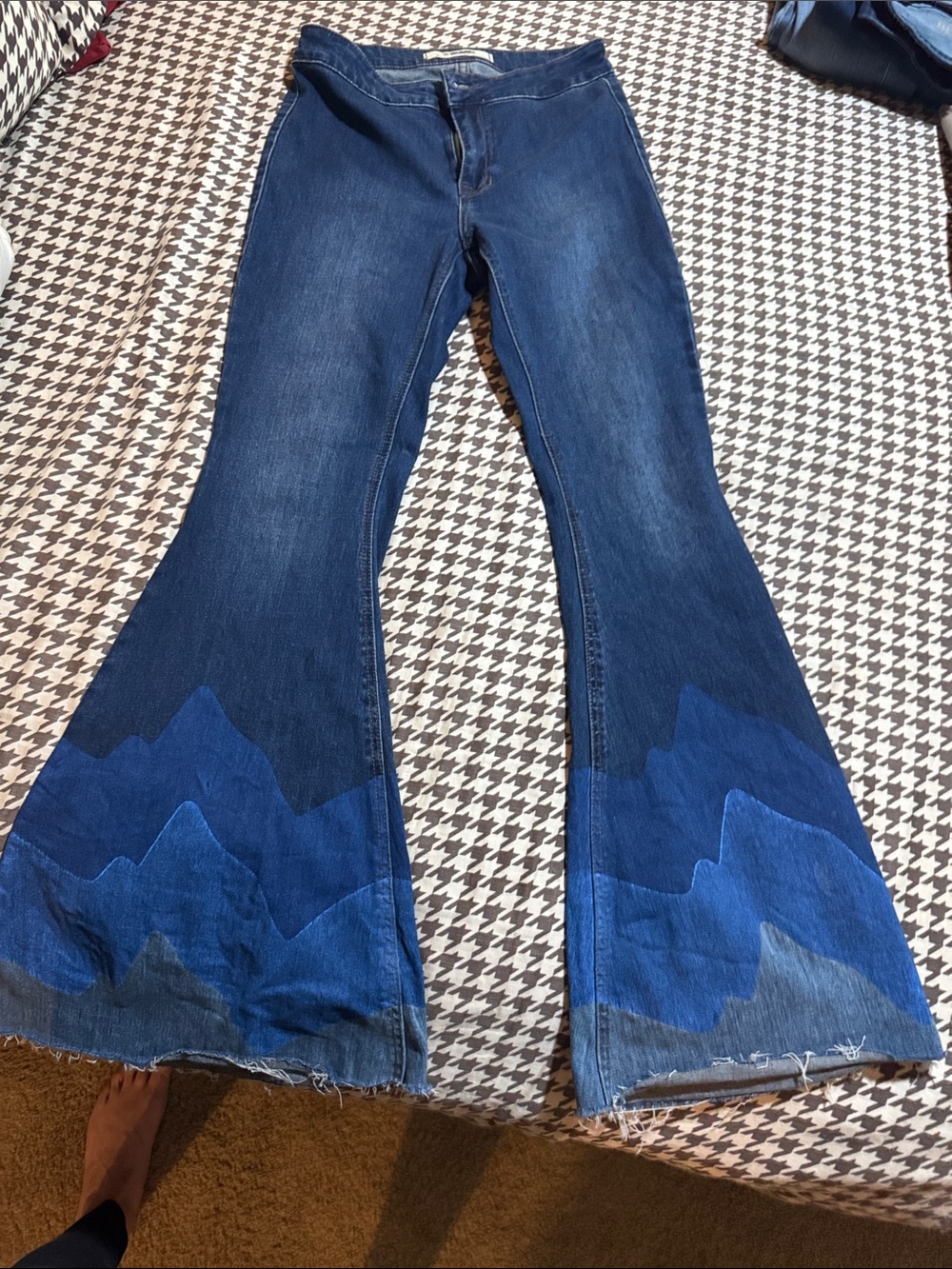 Dark Blue Flare Jeans with Mountain Panel Detail